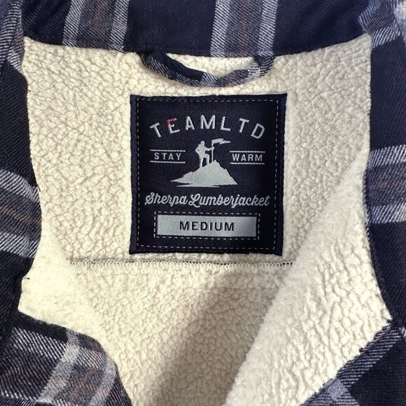 TeamLTD Mens Sherpa Lumberjacket Shacket SzM Flannel Plaid Cotton Workwear Chore - Picture 10 of 10